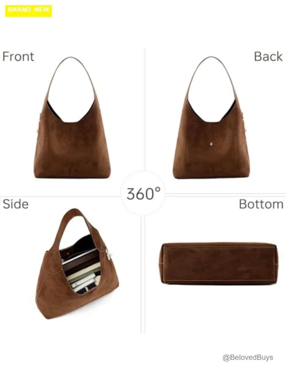 Vintage Brown Suede Hobo Bag Soft Handle Tote Shoulder Bag Minimalist Shoulder